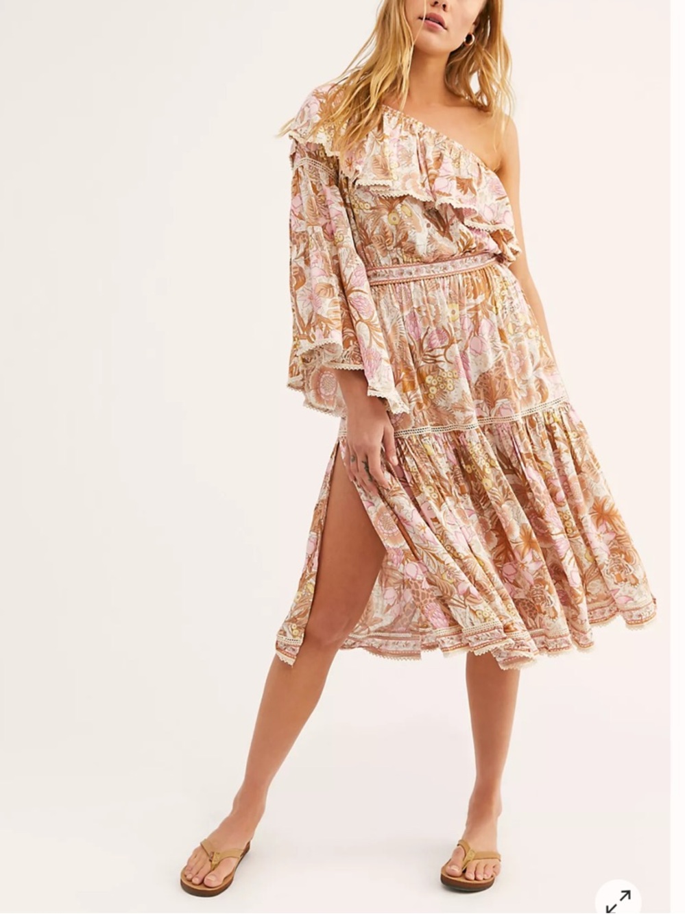 Spell Jungle One-Shoulder Boho Lace Midi Dress Women’s Sz S